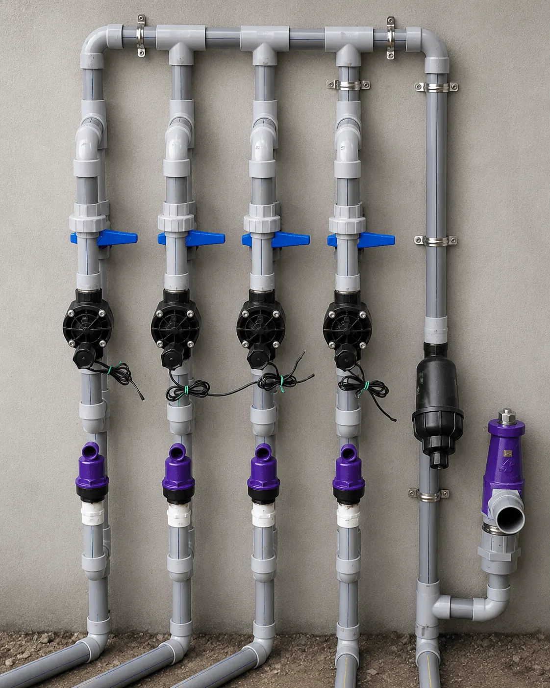 Solenoid valve wiring at a controller panel