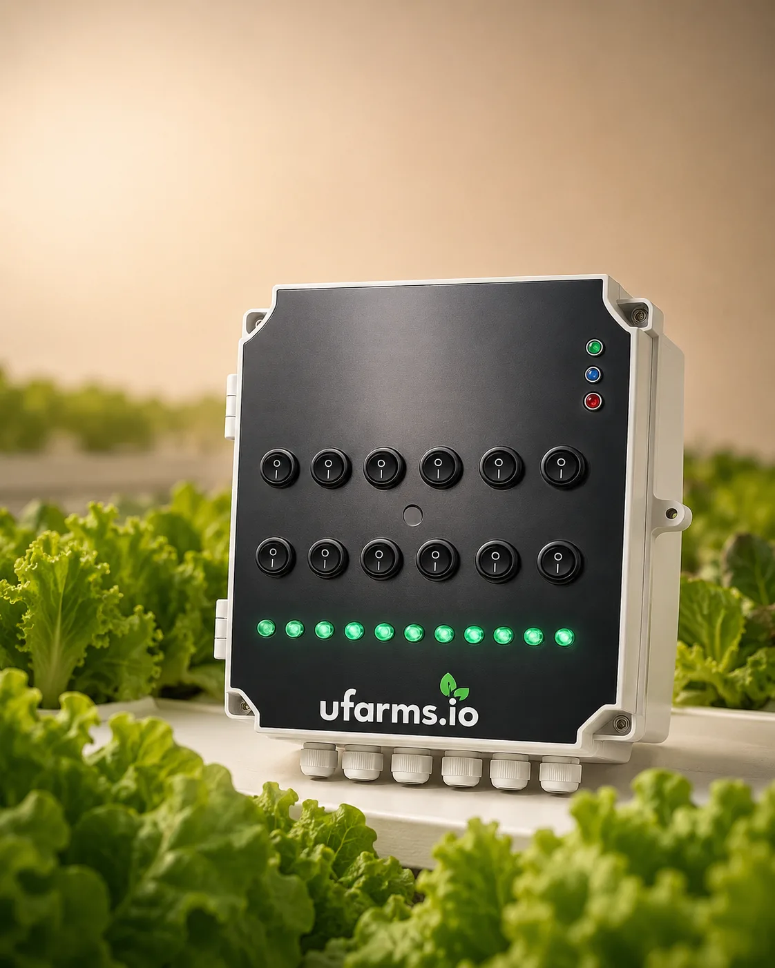Ufarms Nexus hybrid automation controller in a greenhouse