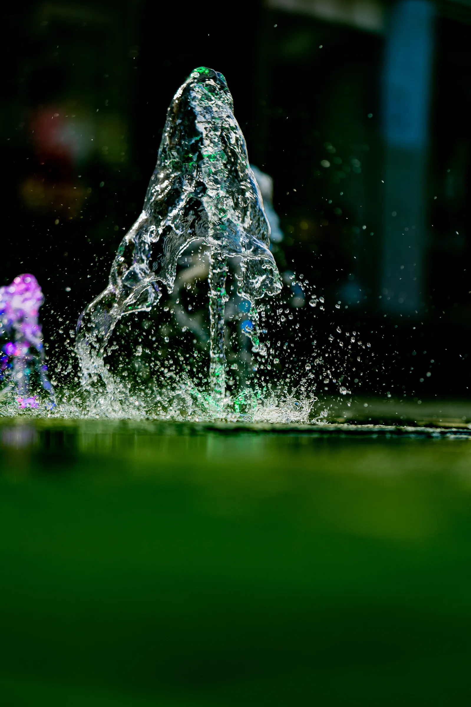 Water in motion through a garden water feature